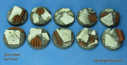 Urban Rubble 25 mm Factory Ruins Round Base Set Three (3) Urban Rubble 25 mm Round Base Factory Ruins Set Three (3) Package of 10 bases