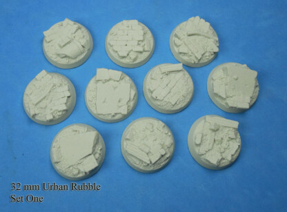 Urban Rubble 32 mm Round Base Set One (1) Package of 10 bases