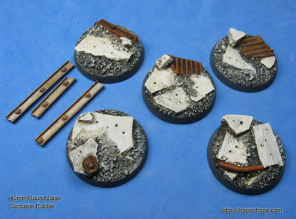 Urban Rubble 40 mm Round Base Factory Ruins Set Three (3) Package of 5 bases