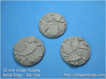 Urban Rubble 50 mm Round Base Set One (1) Package of 3 bases  
