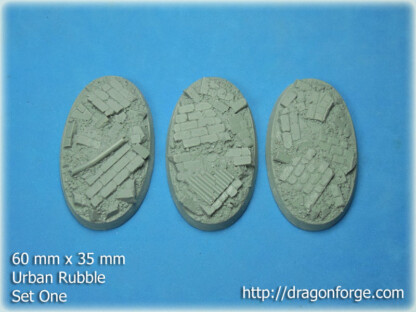 Urban Rubble 60 mm x 35 mm Oval Base Set  One (1) Package of 3 bases
