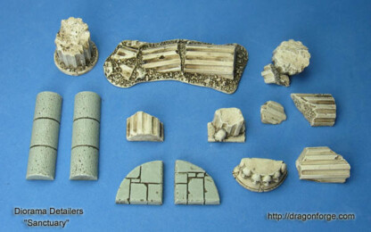 Sanctuary Temple Damaged Column Parts Diorama Details Set One (1) Package of 13 Pieces