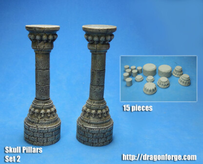 Ancient Ruins Ancient City Ruins Skull Pillars Set Two (2) Contains 15 Pieces Makes 2 pillars