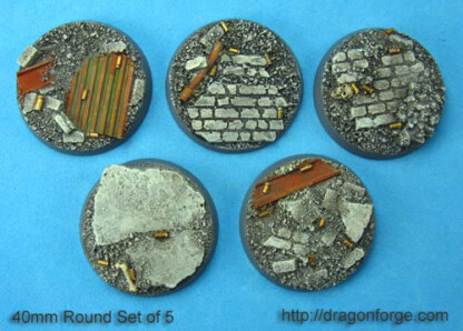 Urban Rubble 40 mm Round Base Set One (1) Package of 5 bases Set One 2nd View