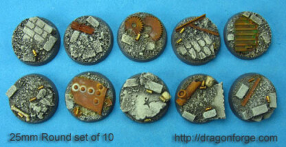 Urban Rubble 25 mm Round Base Set One (1) Package of 10 bases 2nd View