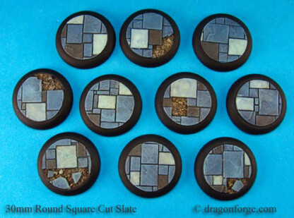 30 mm Base with Round Lip Square Cut Slate Set One (1) Package of 10 Bases