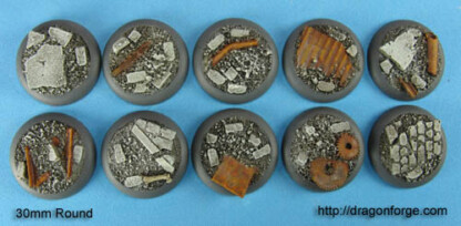 30 mm Base with Round Lip Urban Rubble Set One (1) Package of 10 Bases