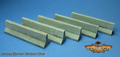 Concrete Jersey Barriers Terrain Set One (1) Concrete Jersey Barriers 28 mm scale Set One (1) package of 5 pieces