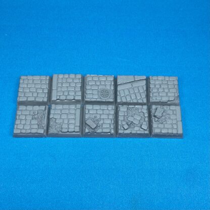 20 mm x 20 mm Cobblestone Streets Square Base Set One (1) 20 mm x 20 mm Square Bases Cobblestone Streets Set One (1) Package of 10 Bases