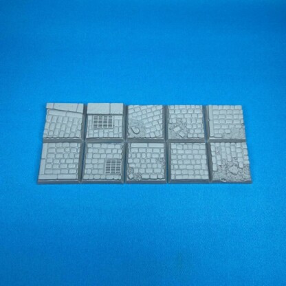 25 mm x 25 mm Cobblestone Streets Square Base Set One (1) 25 mm x 25 mm Square Bases Cobblestone Streets Set One (1) Package of 10 Bases
