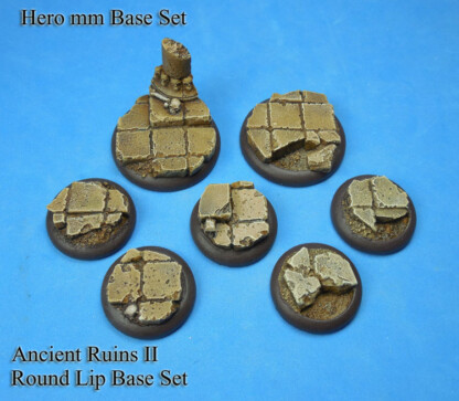 Heroic Base with Round Lip 30 mm, 40 mm and 50 mm bases Ancient City Ruins Set One (1) Package of 7 Bases
