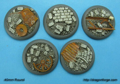 Urban Rubble 40 mm Base with Round Lip Set One (1) 40 mm Base with Round Lip Urban Rubble Set One (1) Package of 5 Bases