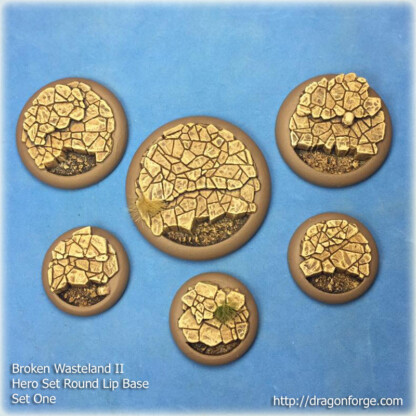 30 mm.40 mm, 50 mm Base with Round Lip Broken Wastes Heroic Set Set One (1) Package of 6 Bases