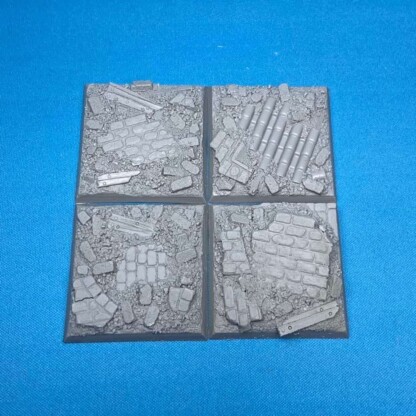 40 mm x 40 mm Square Bases Cobblestone Streets-City Ruins Set One (1) Package of 4 Bases