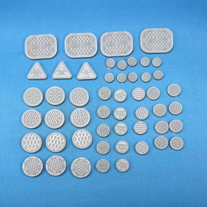 Utility Covers and Drains Set One (1) Diorama Details Conversion Bits Build It Bits Diorama Details Utility Covers and Drains Set One (1) Contains 40+ ( its closer to 50) Utility Covers and Drains.